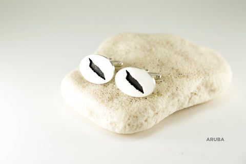 Large Oval Oxidized Cufflinks in Sterling Silver with Matte Finish and Aruba border.