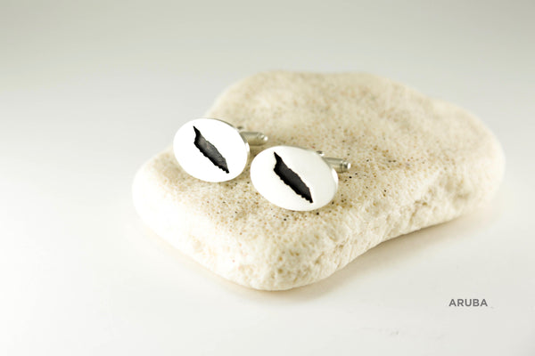 Large Oval Oxidized Cufflinks in Sterling Silver with Matte Finish and Aruba border.